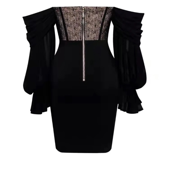 longe sleeve Black dress - Picture 3 of 5